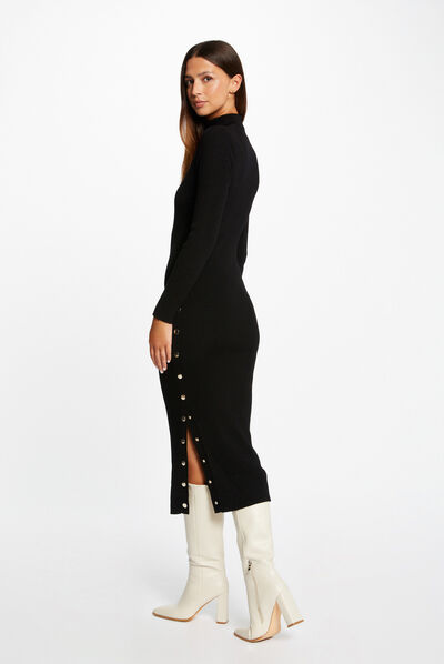 Fitted midi jumper dress with opening black ladies'
