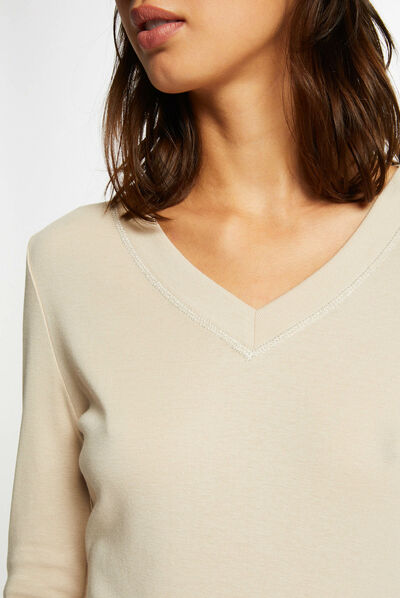 Long-sleeved t-shirt with V-neck putty ladies'