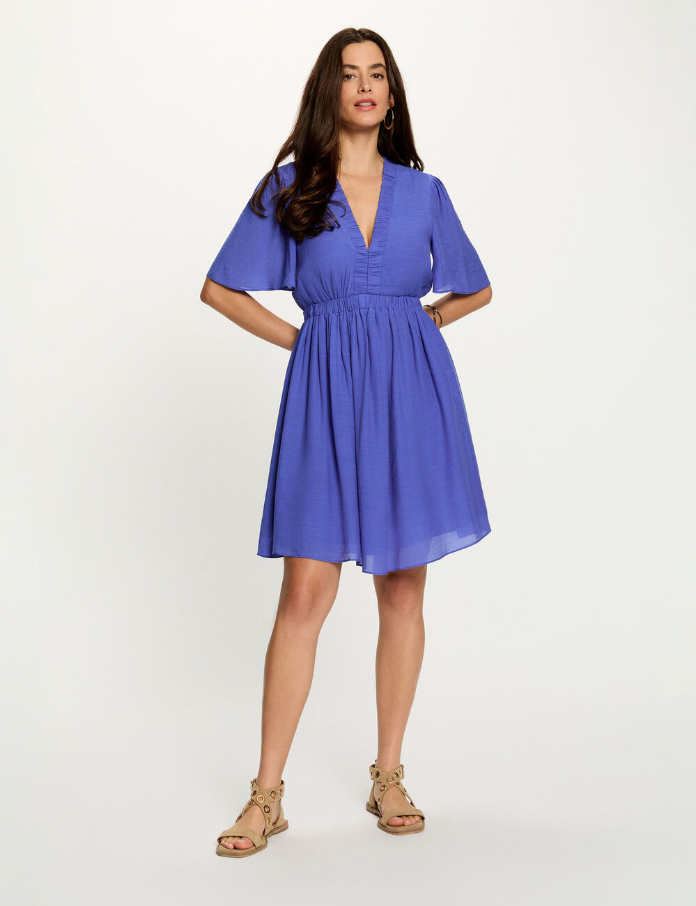 Pleated short dress blue women