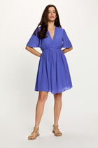Pleated short dress blue women
