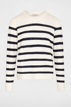 Stripped jumper round neck ecru women
