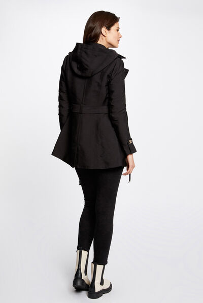 Straight belted trenchcoat with hood black ladies'
