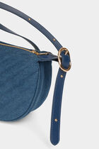 Quilted half moon bag stone wash denim women