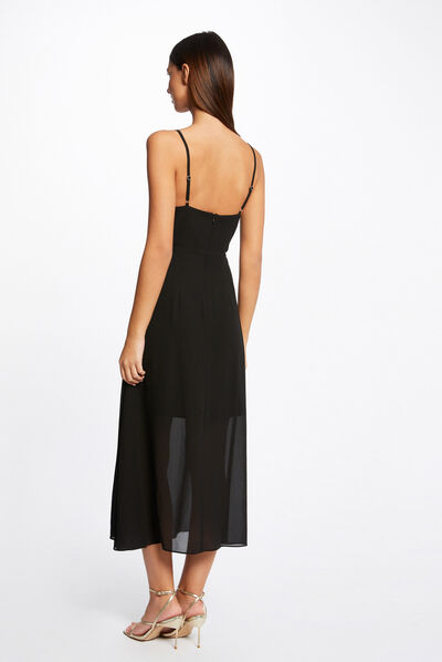 Midi A-line dress straps with chains black ladies'