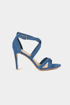 Sandales à talons en jean denim brut femme