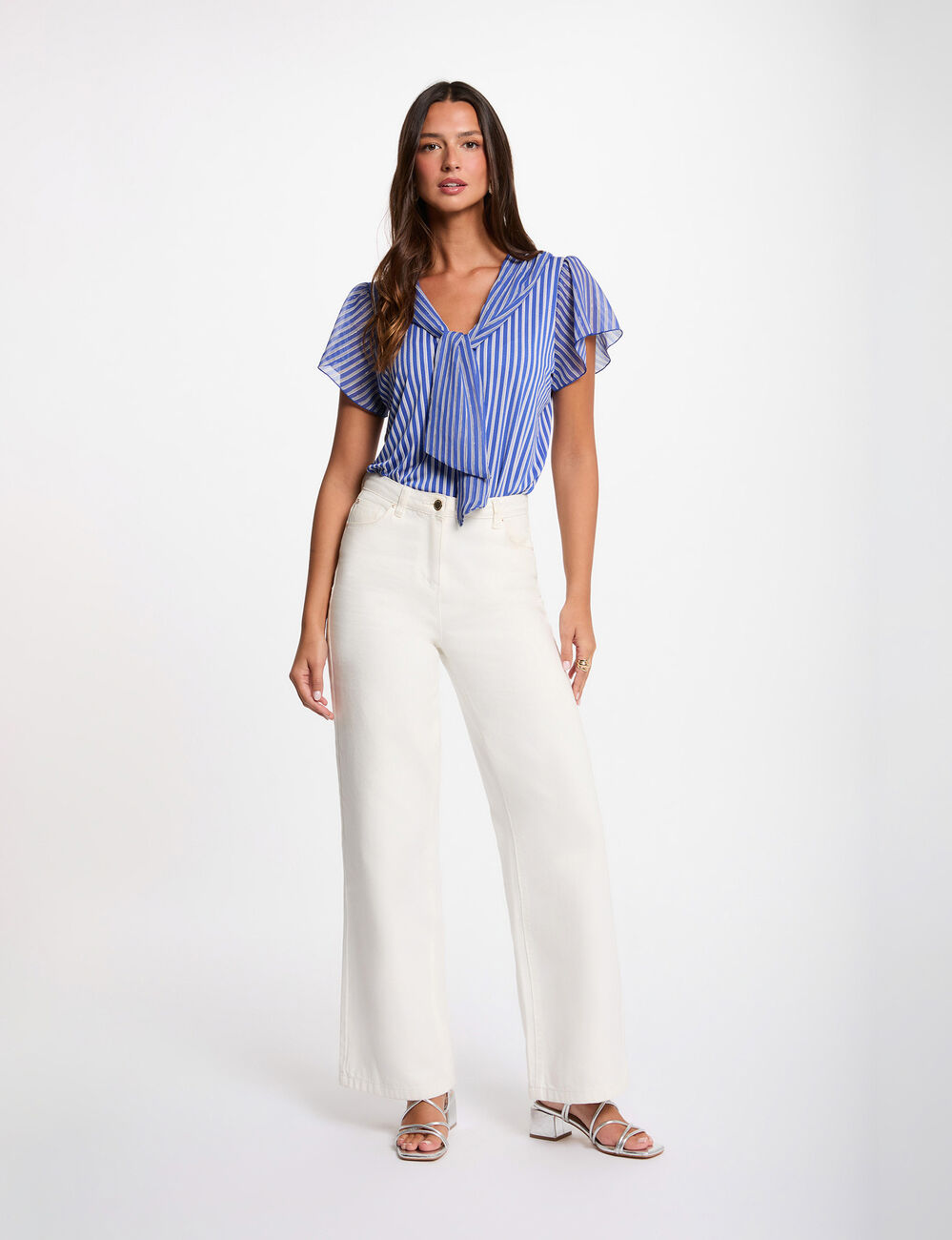 T-shirt with tie neck white women