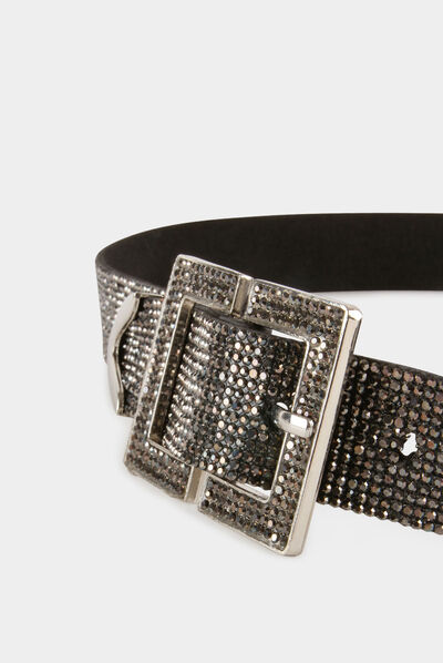 Belt with rhinestones mid-grey ladies'