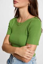 Pull col bateau et boutons vert anis femme