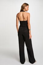 Combinaison longue col en V noir femme