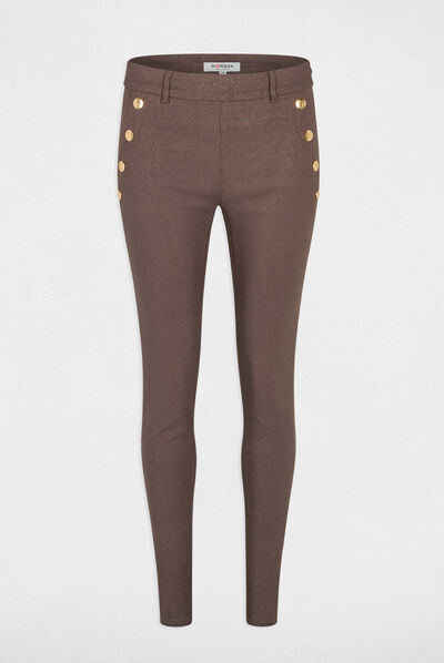 Skinny trousers wet effect and buttons taupe ladies'