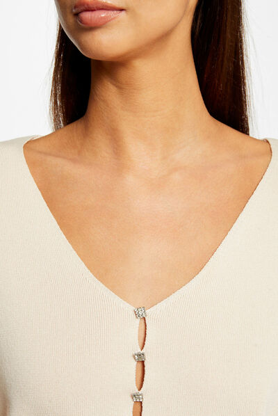 Long-sleeved jumper decorative buttons light pink ladies'