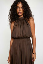 Maxi loose A-line dress dark brown women