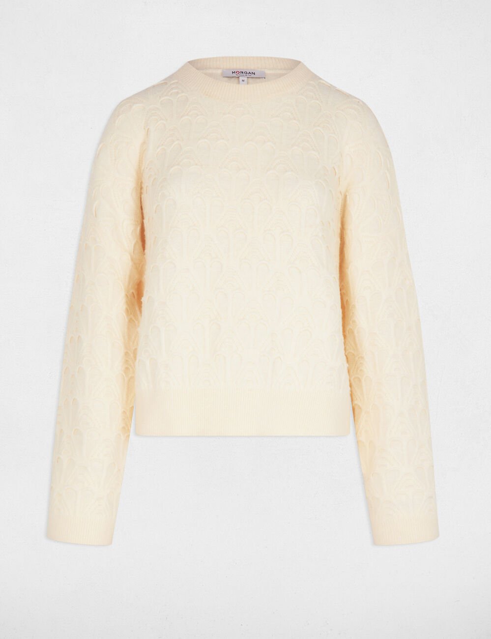 Pull col rond fantaisie ivoire femme