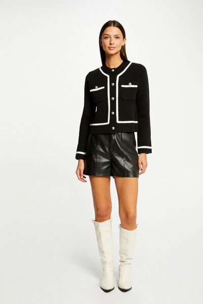 Buttoned long-sleeved cardigan black ladies'