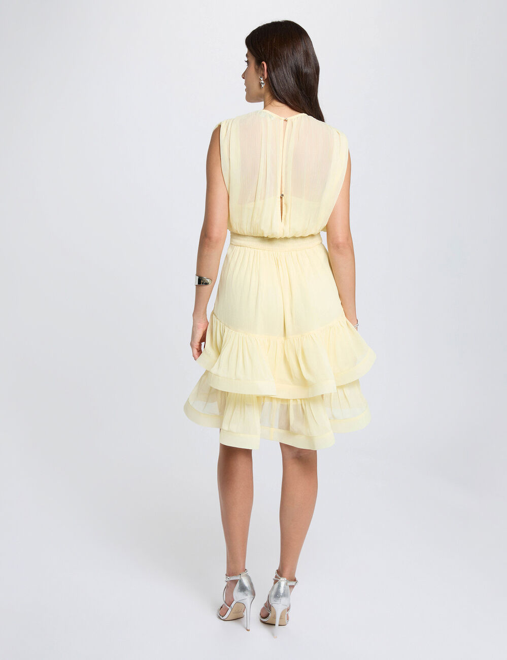 Short dress with high neck pastel yellow women