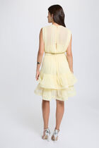 Short dress with high neck pastel yellow women