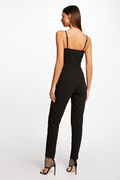 Fitted jumpsuit wih thin straps black ladies'