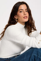 Pull manches longues maille duveteuse ivoire femme