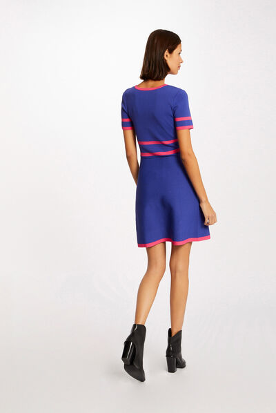 Straight jumper dress short sleeves dark purple ladies'