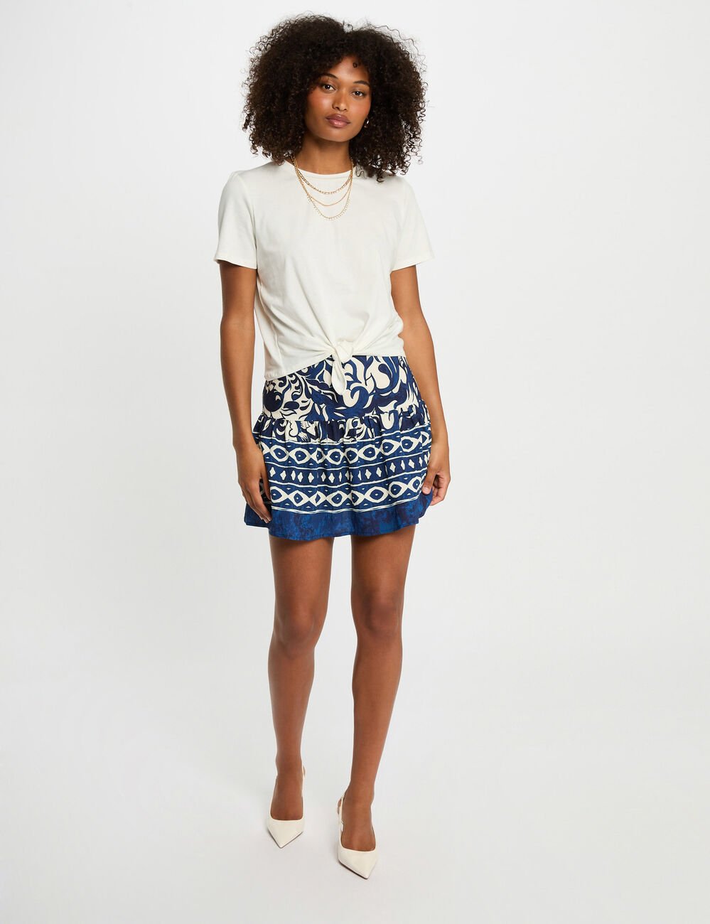 Jupe courte imprimée multicolore femme