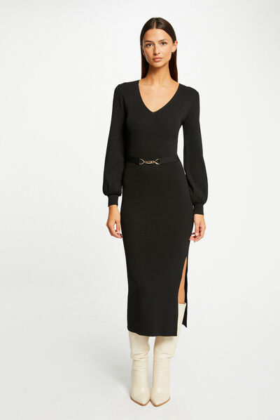 Fitted maxi jumper dress with ornament black ladies'