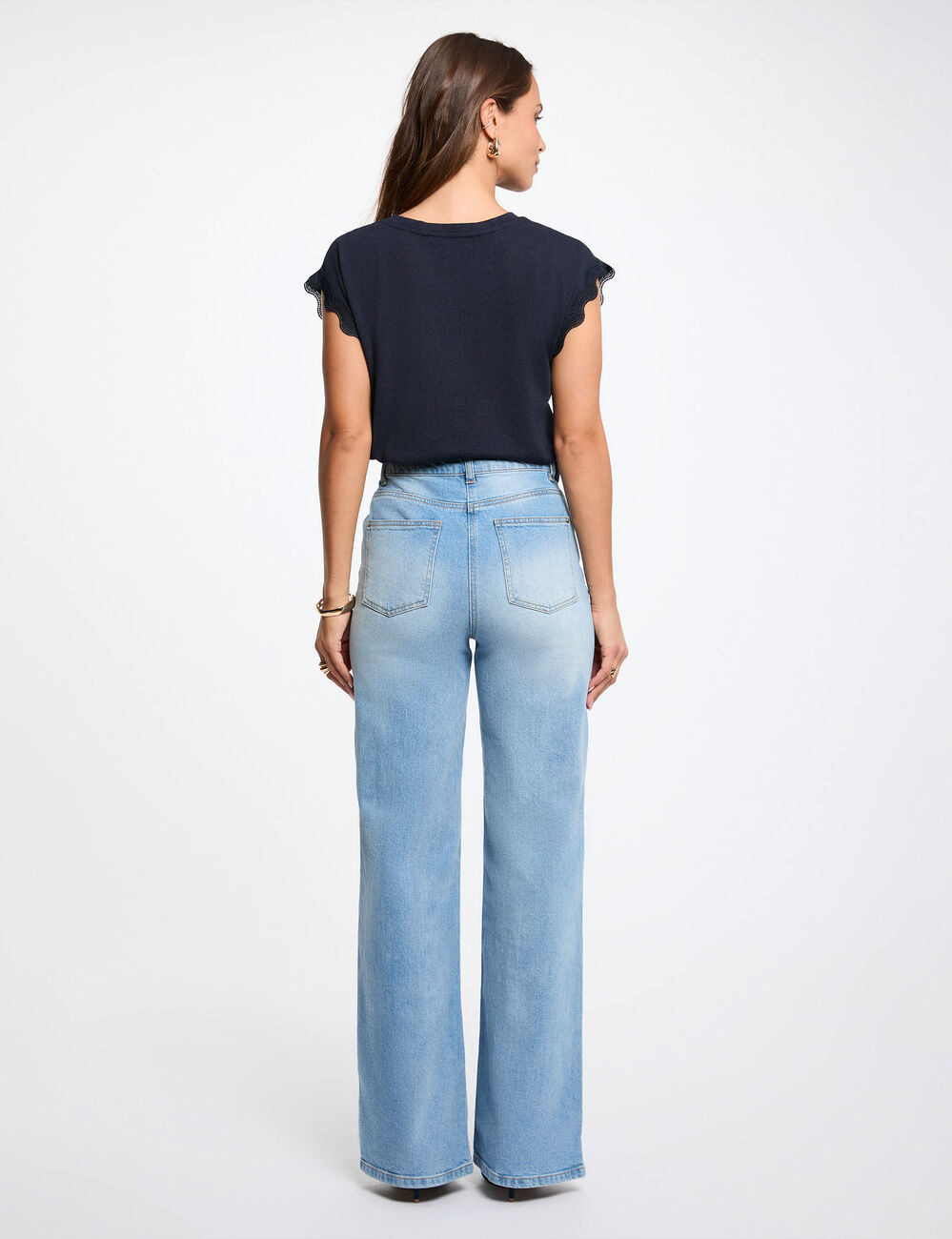V-neck short-sleeve t-shirt navy blue women