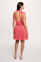 Short dress with high neck antique pink women