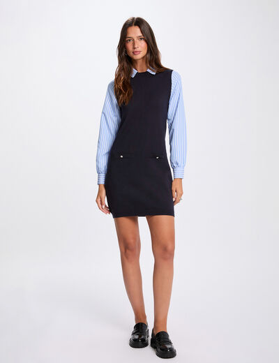 Fitted short knit dress navy blue women