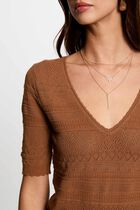 Short-sleeved jumper cognac brown women