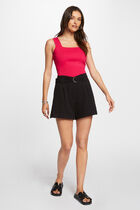 Belted wide leg shorts black women