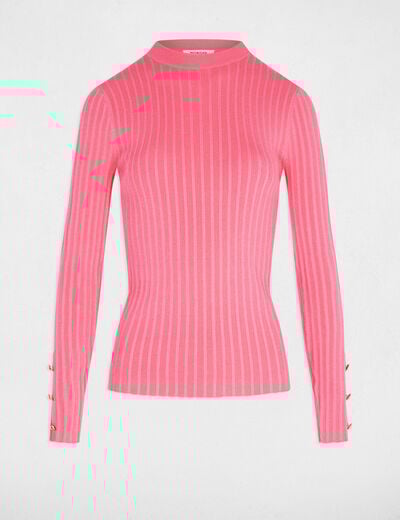 Fitted sweater with high neck fuchsia pink women