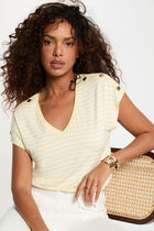 Striped v-neck t-shirt pastel yellow women