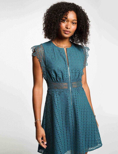 A-line mini lace dress petroleum blue women
