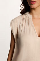 Satin short-sleeved blouse light beige women
