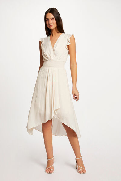 Draped midi loose A-line dress  ladies'