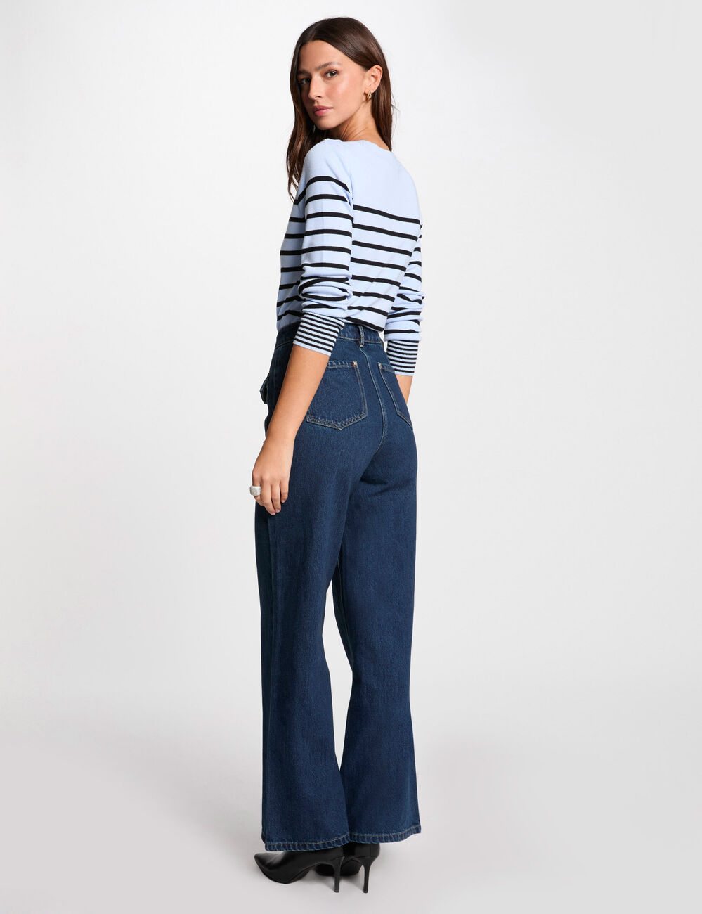 Pull manches longues à rayures bleu ciel femme