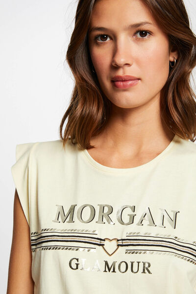 Short-sleeved t-shirt with message straw yellow ladies'