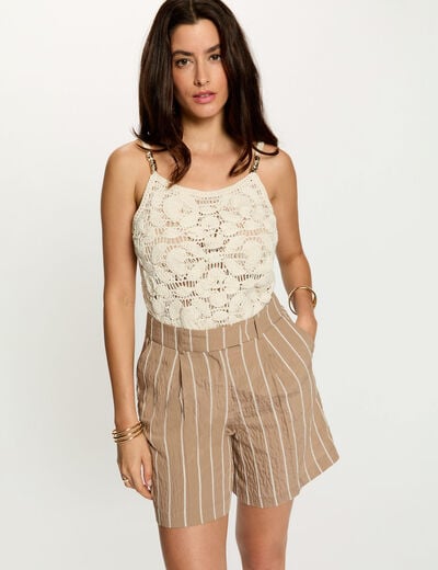 Fitted top with thin straps light beige women