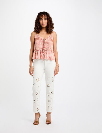 Embroidered straight jeans white women
