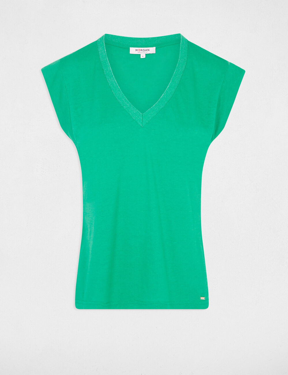 Short-sleeved t-shirt with V-neck khaki green women