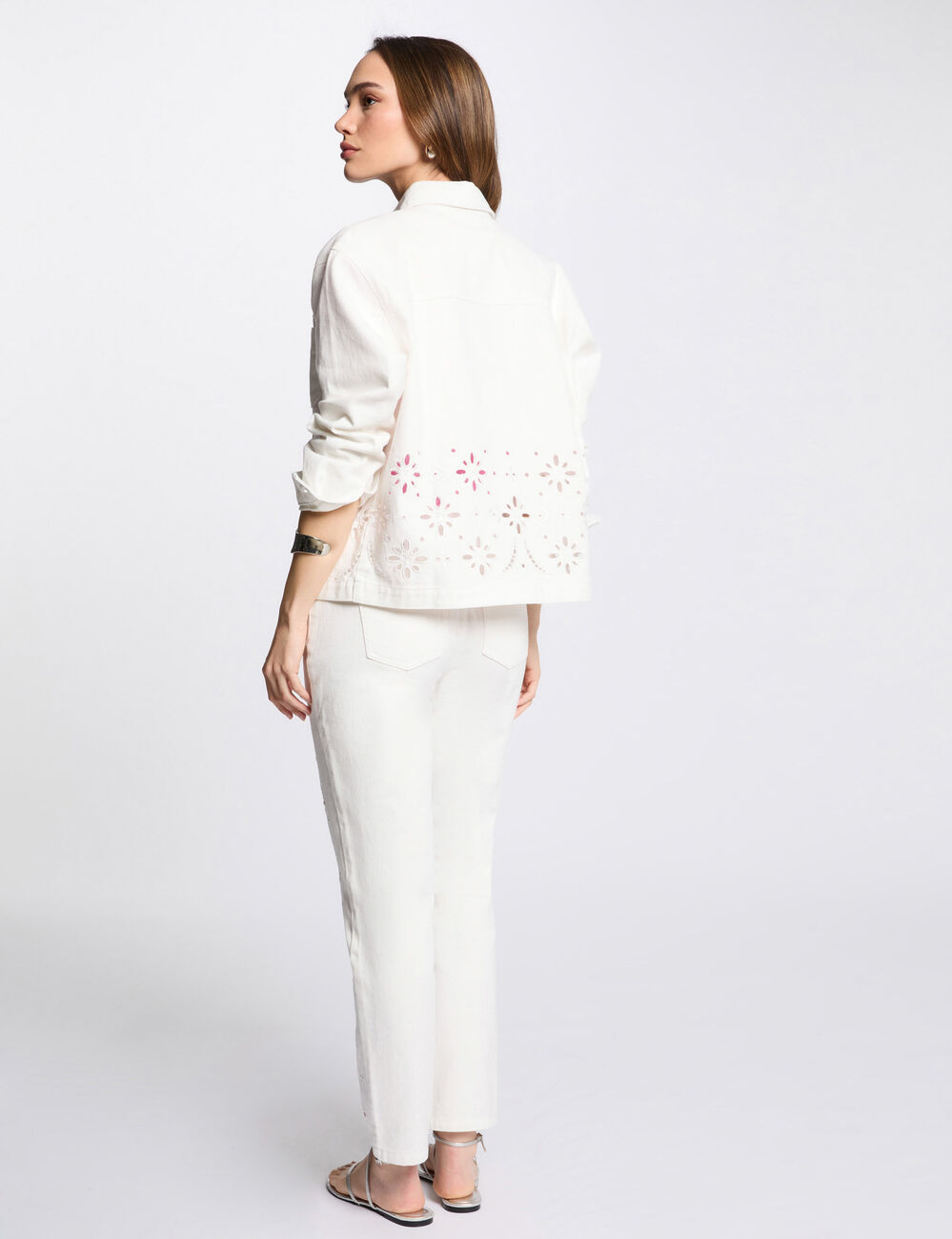 Embroidered denim jacket white women