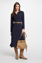 Robe midi droite fluide bleu marine femme