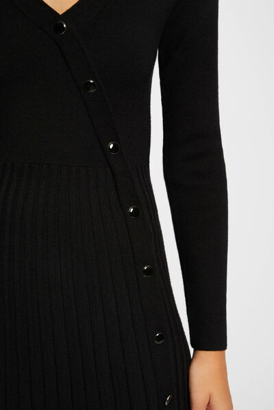 Midi skater jumper dress pleated bottom black ladies'