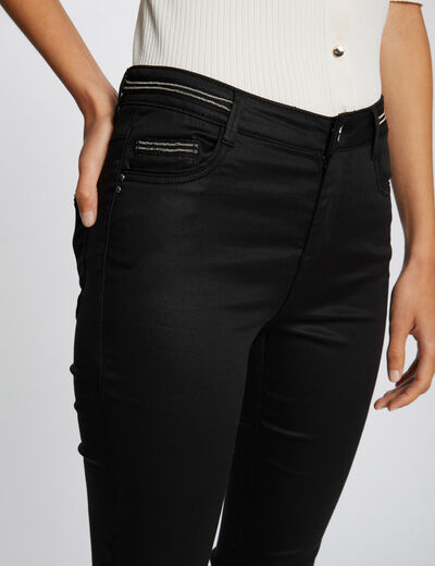 Slim trousers with wet effect black ladies'