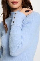 Pull manches longues maille duveteuse bleu ciel femme