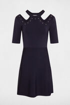 Fitted mini knitted dress navy women