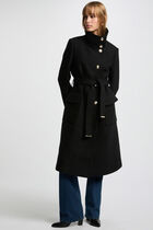 Belted long coat black women