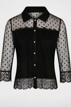 T-shirt manches 3/4 à plumetis noir femme