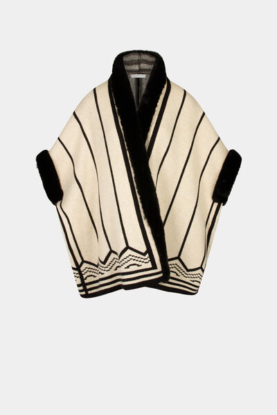 Poncho with graphic print black ladies'