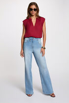 Satin short-sleeved blouse bordeaux women